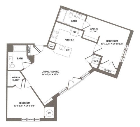Floor plan for 2 beds, 2 baths, 1116 sqft